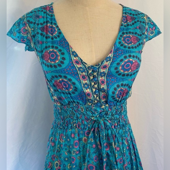Aura Floral Blue Summer Dress Size S - Picture 7 of 10